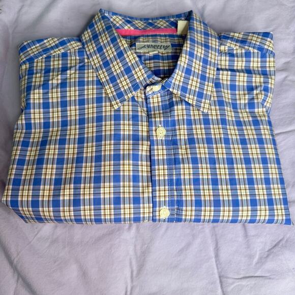 Jeremy Argyle NYC Men's sz Large Blue Tan Plaid Button Down Shrt Long Sleeve - Picture 3 of 11